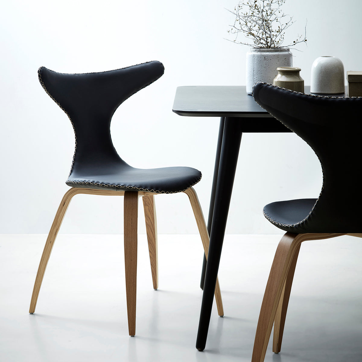Stuhl Durio Leder Schwarz / Eiche (4er-Set)