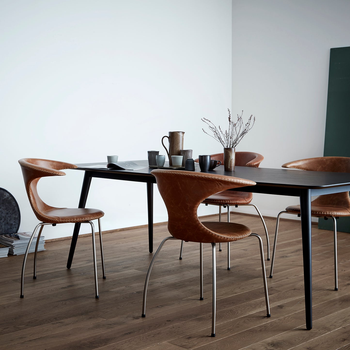 Stuhl Fagus Leder Hellbraun / chrom (4er-Set)