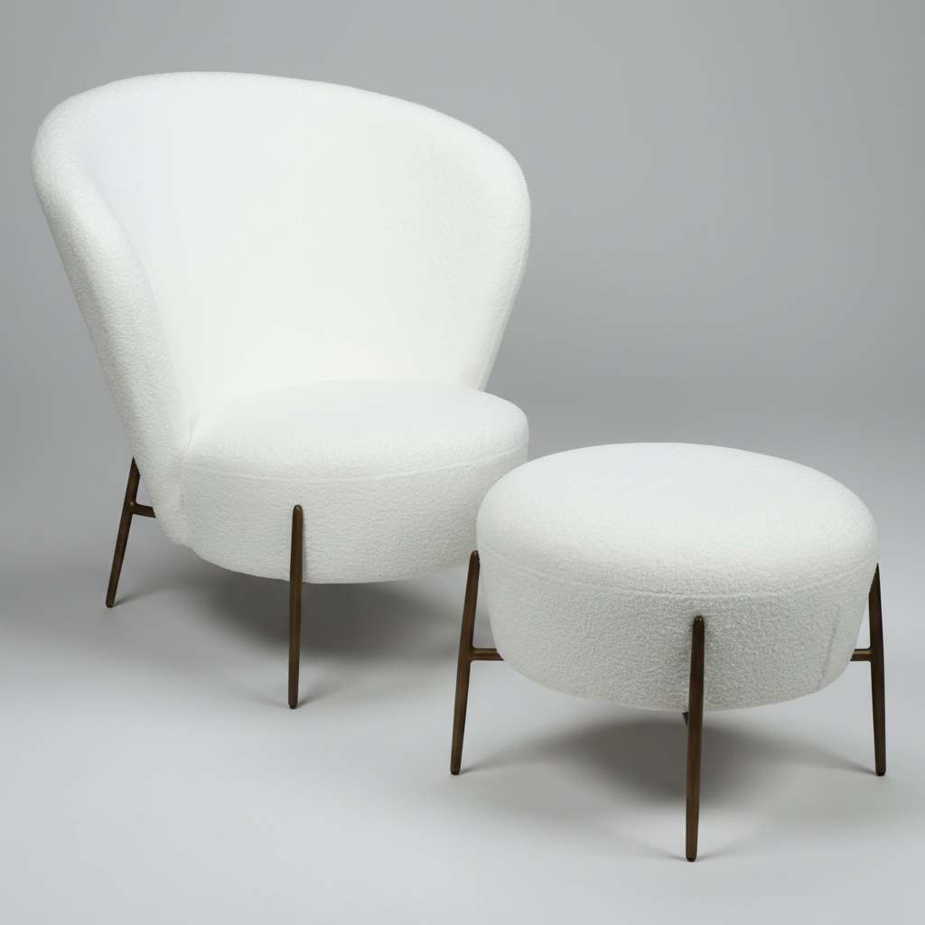 Eleganter Wohnsessel Bouclé Schneeweiß