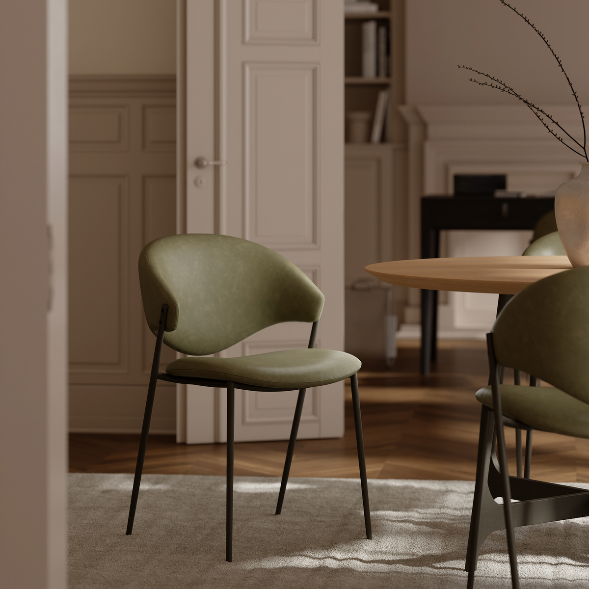 Stuhl Zamia Kunstleder Dunkeloliv (2er-Set)